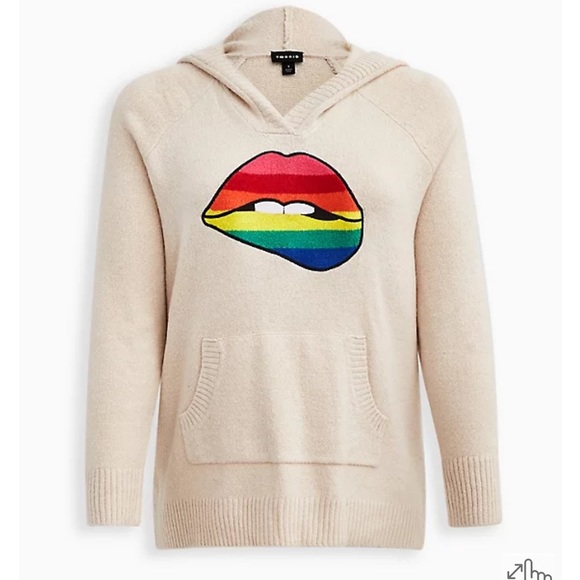 Torrid RAGLAN HOODIE SWEATER - RAINBOW LIPS OATMEAL Size 2” - Picture 5 of 8